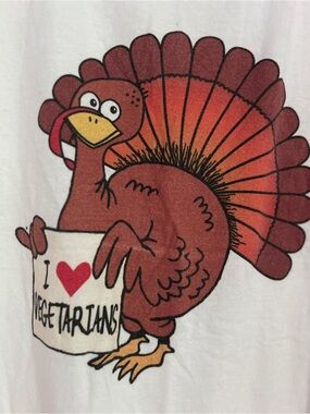 I Heart Vegetarians Thanksgiving Turkey White Graphic Tee Hanes Mens 2XL XXL top